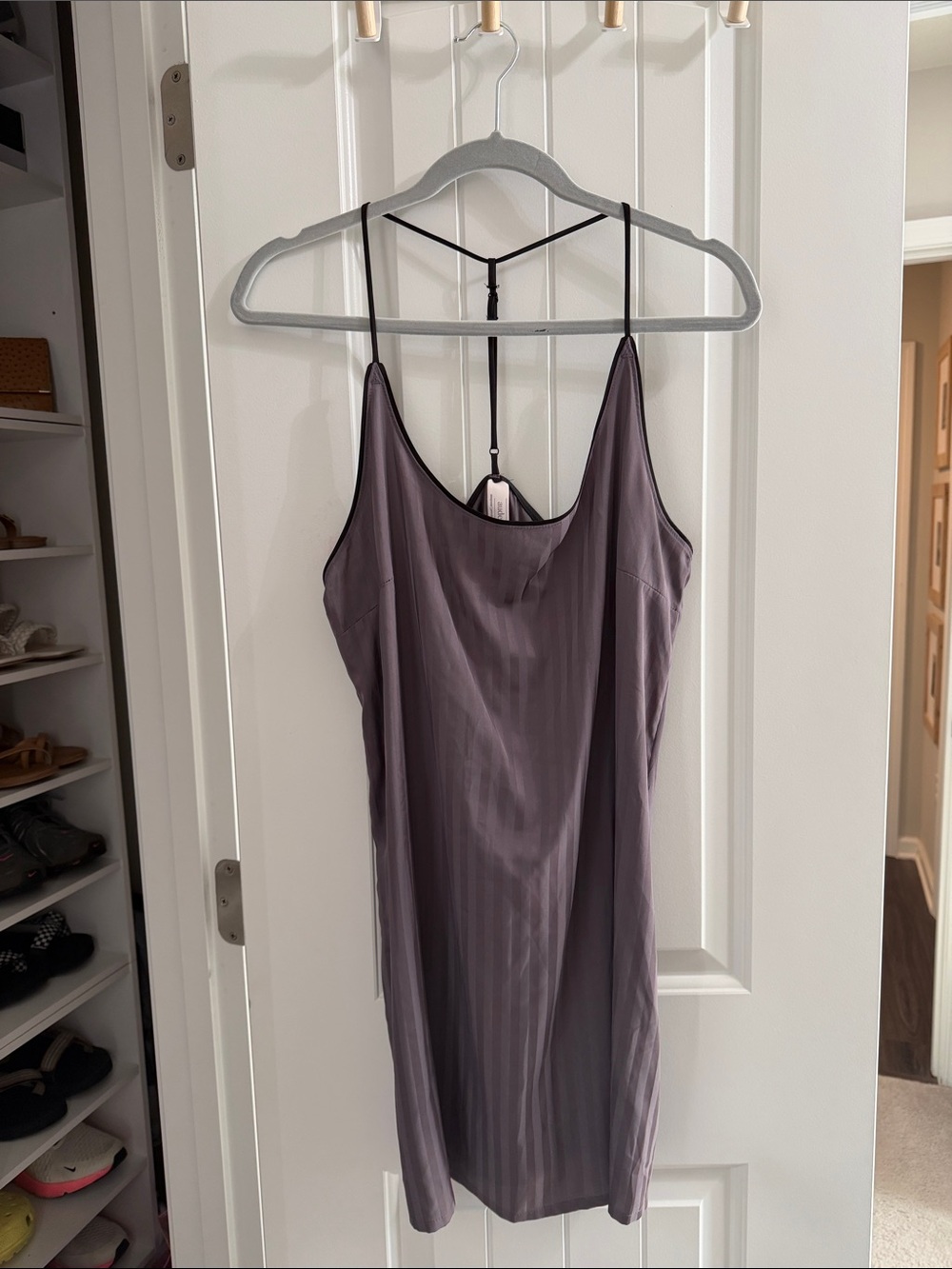 Auden mauve-gray satin slip dress